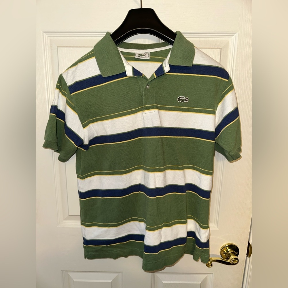 Lacoste Green Polo with Blue and Yellow Stripes